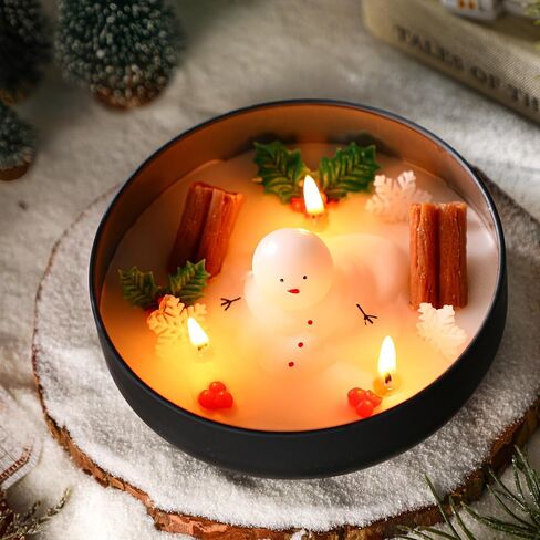 شمعة عيد الميلاد ذوبان شمعة رجل الثلج عيد الميلاد التوابل القرفة الصويا شمعة ثلج على شكل شمعة هدية الشتاء للنساء عيد الميلاد ريفي مزرعة ديكور المنزل الجداول in Kuwait