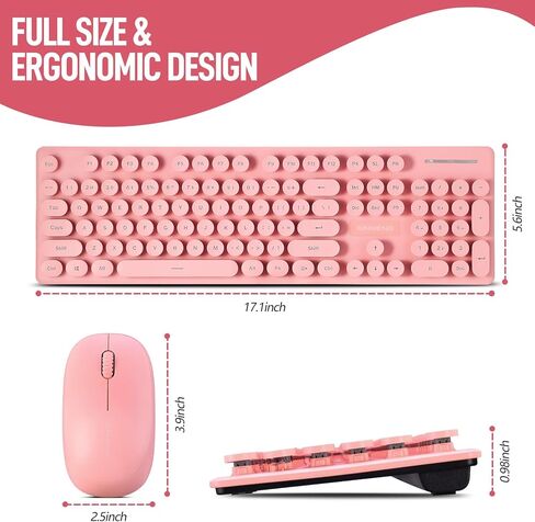 Wireless Keyboard and Mouse Combo, Full Size Compact Quiet Wireless Keyboard and Mouse Set 2.4G Ultra-Thin Sleek Design for Windows, Desktop, PC, Notebook, Laptop,Round Keys Milk Tea Mixed Punk Color in Kuwait