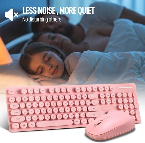 Wireless Keyboard and Mouse Combo, Full Size Compact Quiet Wireless Keyboard and Mouse Set 2.4G Ultra-Thin Sleek Design for Windows, Desktop, PC, Notebook, Laptop,Round Keys Milk Tea Mixed Punk Color in Kuwait