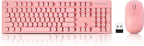Wireless Keyboard and Mouse Combo, Full Size Compact Quiet Wireless Keyboard and Mouse Set 2.4G Ultra-Thin Sleek Design for Windows, Desktop, PC, Notebook, Laptop,Round Keys Milk Tea Mixed Punk Color in Kuwait