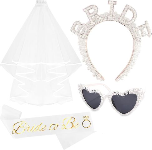 Pearl BRIDE TO BE Heart Sunglasses, Bridal Veil & Sash Set - Wedding, Bridal Shower & Bachelorette Party Favors in Saudi Arabia