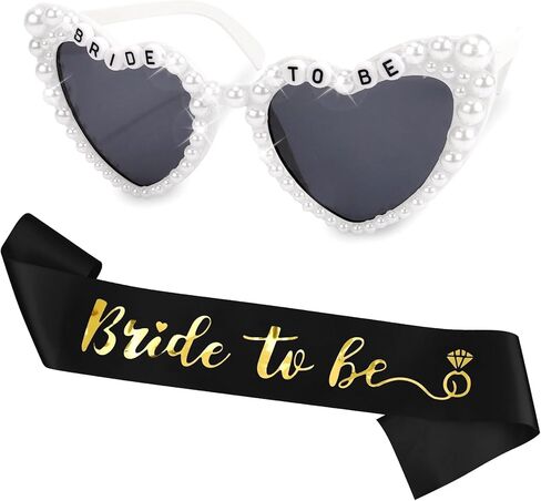 Pearl BRIDE TO BE Heart Sunglasses, Bridal Veil & Sash Set - Wedding, Bridal Shower & Bachelorette Party Favors in Saudi Arabia