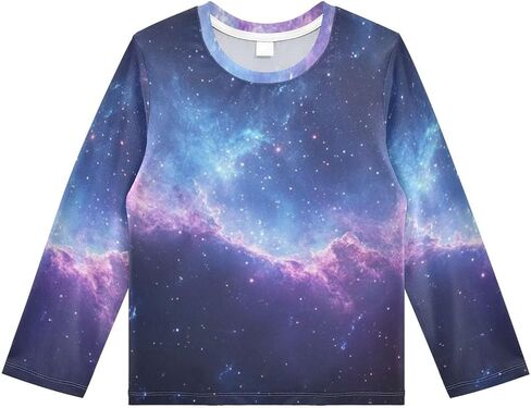 Kids Galaxy Stars Abstract Space Long Sleeve Rash Guard Shirt Blue Purple Swim Shirt for Boys Girls Upf 50+ 3-12T in Saudi Arabia