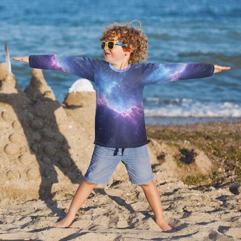 Kids Galaxy Stars Abstract Space Long Sleeve Rash Guard Shirt Blue Purple Swim Shirt for Boys Girls Upf 50+ 3-12T in Saudi Arabia