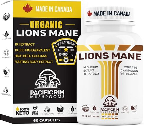 كبسولات مكملات Lions Mane، مكمل مستخلص الفطر العضوي، قوة فائقة 10:1 فطر Lions Mane يدعم الذاكرة والإدراك وضباب الدماغ، 120 كبسولة in Saudi Arabia