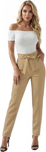Hybrid & Company Women's Paper Bag Pants Disual Slim High Pants مع عقدة القوس in Saudi Arabia