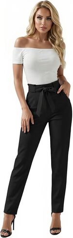 Hybrid & Company Women's Paper Bag Pants Casual Slim High Waist Pants with Bow Knot in Saudi Arabia