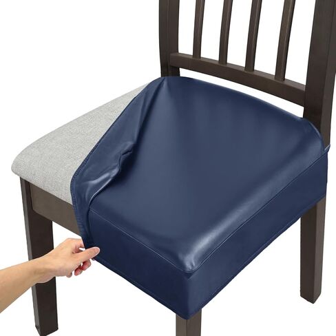 Soft Leather Chair Seat Covers Dining Chairs Set of 4, Waterproof Seat Covers for Kitchen High Stretch & Well-Fitted Chair Covers Dining Chairs with Elastic Ties (Black, Rear-Covered) in Kuwait