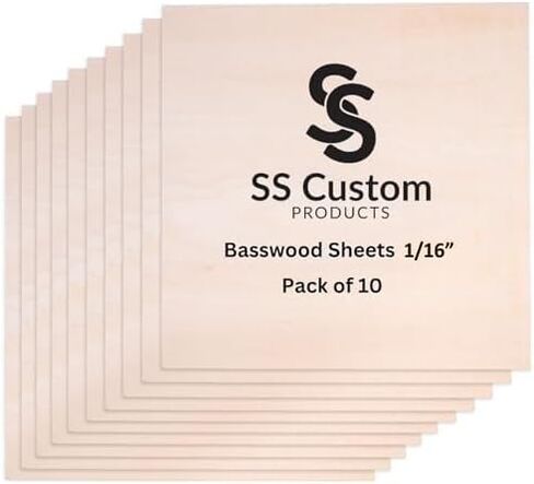 Basswood Sheets 1/16, Craft Wood 10 Pack - 12 x 12 x 1/16 Inch - Cricut Wood Sheets 1.5mm, Plywood Sheets with Smooth Surfaces - Bass Wood for Laser Cutting, Architectural Models, Drawing in Kuwait