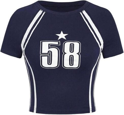 SOLY HUX Girl's Number Graphic Jersey Crop Top Short Sleeve T-Shirts Tight Fitted Graphic Tees in Kuwait