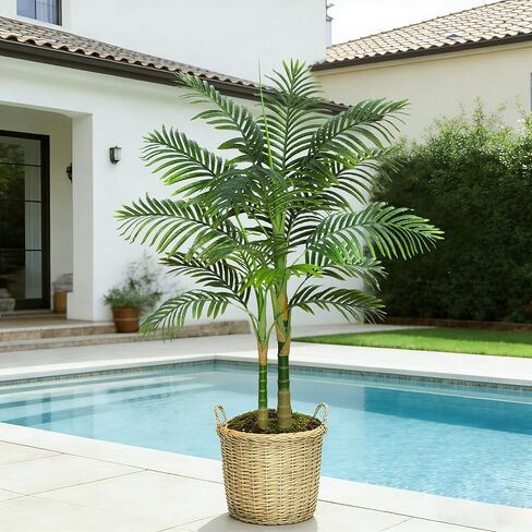 شجرة النخيل الاصطناعية الداخلية نبات طويل المزيف شجرة نخيل استوائية في وعاء مع تصميم لحاء حقيقي فو شجرة النخيل أريكا للمكتب المنزلي غرفة نوم غرفة نوم مزرعة حديثة في الهواء الطلق (21 ورقة 6 أقدام) in Kuwait