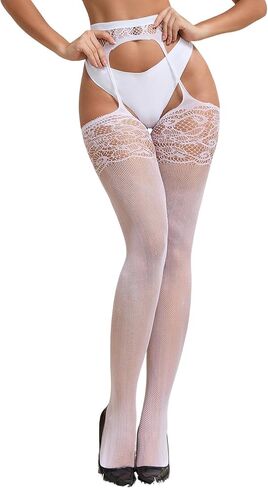 ohyeah Suspender Pantyhose for Women Pattern Lace Fishnet Tights Thigh High Stockings with Garter Black Fishnet Leggings in Saudi Arabia