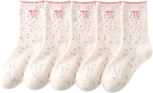 10 Pairs Bow Ruffle Socks Cute Girly Crew Socks Breathable Cotton Thin Pink Bow Frilly Coquette Stuff for Preppy Birthday Party Favors Gifts in Kuwait