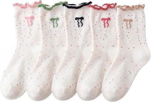 10 Pairs Bow Ruffle Socks Cute Girly Crew Socks Breathable Cotton Thin Pink Bow Frilly Coquette Stuff for Preppy Birthday Party Favors Gifts in Saudi Arabia