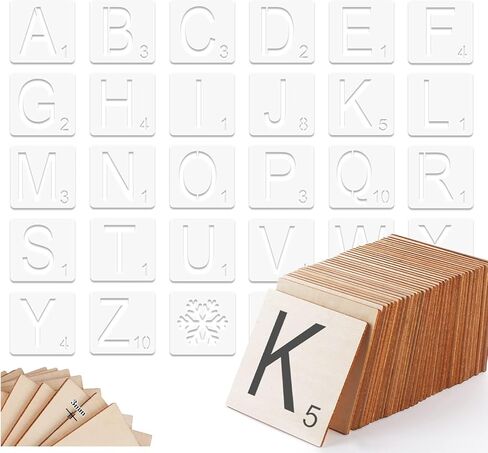 ilauke Scrabble Tiles for Crafts & 5x5 Blank Wood Square, Perfect for Wall Decor, Farmhouse Style, Scrabble Pieces, Wooden Letters (26 Large Scrabble Tiles, 36pcs Unfinished Wood Squares) in Kuwait