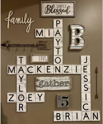 ilauke Scrabble Tiles for Crafts & 5x5 Blank Wood Square, Perfect for Wall Decor, Farmhouse Style, Scrabble Pieces, Wooden Letters (26 Large Scrabble Tiles, 36pcs Unfinished Wood Squares) in Kuwait