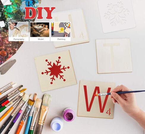 ilauke Scrabble Tiles for Crafts & 5x5 Blank Wood Square, Perfect for Wall Decor, Farmhouse Style, Scrabble Pieces, Wooden Letters (26 Large Scrabble Tiles, 36pcs Unfinished Wood Squares) in Kuwait