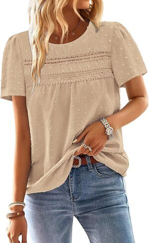 BETTE BOUTIK Women Boho Tops Short Sleeve Summer Flowy Shirts Dressy Casual Loose Trendy Blouses in Kuwait