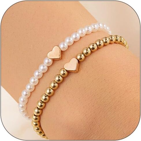 Cross Bracelets Set for Women Beaded Bracelet Dainty Stackable Pearl Cross Gold/White Elastic Trendy Jewelry (Gold and Silver) in Saudi Arabia