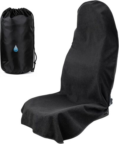 Universal Sweat Towel Car Seat Cover，Waterproof & Quick-Dry Protection for Front Bucket Seats，for Gym, Kids, Pets, Outdoor Sports, Travel – Non-Slip Fit for Cars, SUVs, Trucks (Black, 1 Pack in Kuwait