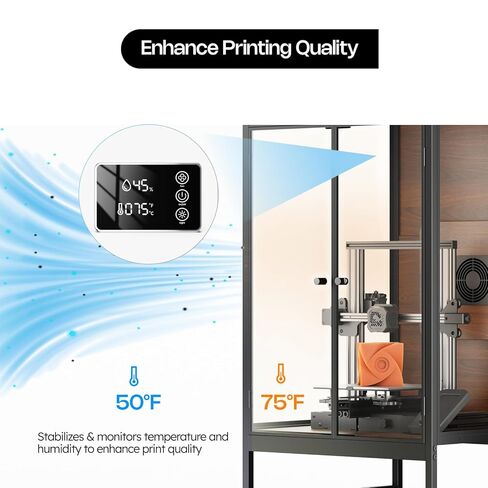 خزانة طابعة ثلاثية الأبعاد مع مساحة تخزين للشعيرات، حاوية طابعة ثلاثية الأبعاد مع تهوية، إضاءة LED، مقياس رطوبة حراري، مقاومة للحريق، مقاومة للغبار وتقليل الضوضاء، تناسب Creality Ender 3/Ender 3 Pro in Kuwait