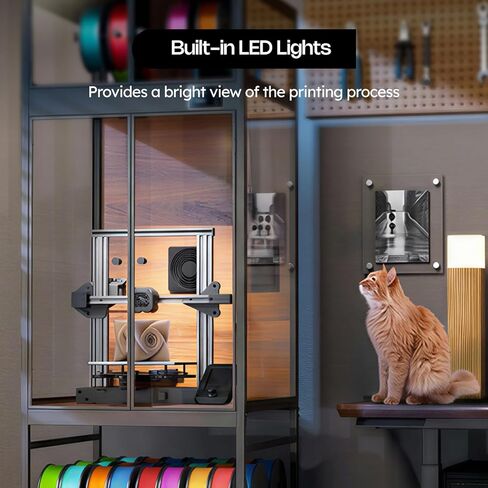 خزانة طابعة ثلاثية الأبعاد مع مساحة تخزين للشعيرات، حاوية طابعة ثلاثية الأبعاد مع تهوية، إضاءة LED، مقياس رطوبة حراري، مقاومة للحريق، مقاومة للغبار وتقليل الضوضاء، تناسب Creality Ender 3/Ender 3 Pro in Kuwait