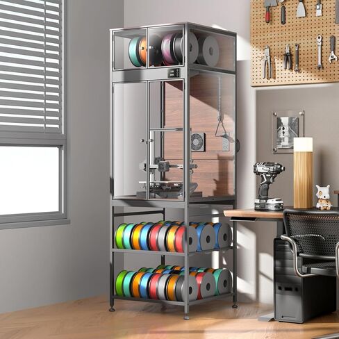 خزانة طابعة ثلاثية الأبعاد مع مساحة تخزين للشعيرات، حاوية طابعة ثلاثية الأبعاد مع تهوية، إضاءة LED، مقياس رطوبة حراري، مقاومة للحريق، مقاومة للغبار وتقليل الضوضاء، تناسب Creality Ender 3/Ender 3 Pro in Kuwait