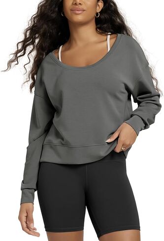 ODODOS Women's Modal Soft-Breezy Wide Scoop Neck Pullover Oversized Long Sleeve Sweatshirts in Saudi Arabia