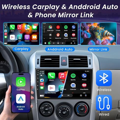 ستيريو راديو السيارة لـ Corolla 2009 2010 2011 2012 4G+32G: Android 13 Bluetooth 5.0 دقة شاشة السيارة 1280x800 مع نظام ملاحة GPS 5G-WiFi - دعم CarPlay Android Auto in Kuwait
