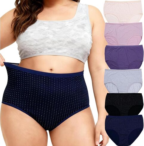 نساء زائد الحجم XL-6XL الملابس الداخلية عالية الخصر بالإضافة إلى سراويل داخلية الحجم للنساء 6 حزم in Kuwait