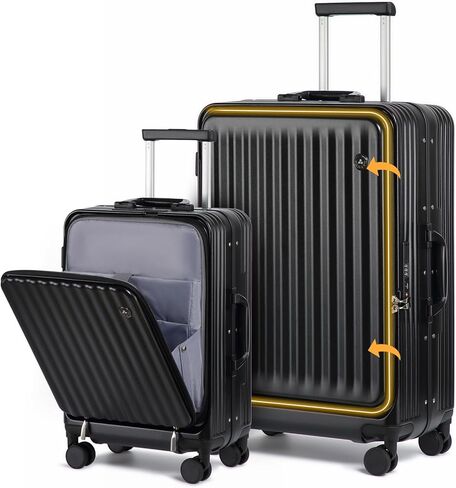 Somago Spinner Hardside PC Luggage Set 2 Piece, Carry on Luggage Front Open 22x14x9 Airline Approved and Side Opening Large 28 Inch Checked Luggage with TSA Lock，Silver in Kuwait