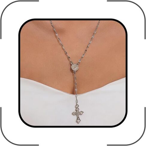 Gold Virgin Mary Necklace for Women,14k Gold Cross Miraculous Medal Choker Necklaces Long Crucifix Chain Y Necklace,Catholic Jewelry Baptism Gifts in Saudi Arabia