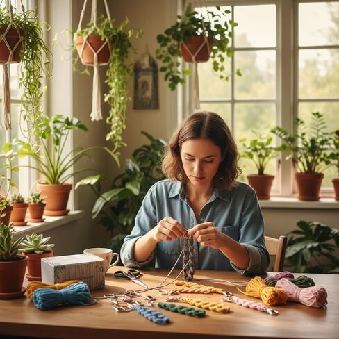 مجموعات شماعات نبات مكرامية للمبتدئين البالغين DIY مع حلقة خشبية من الخرز الخشبي للحرف اليدوية 109 ياردة سوداء 3 مم مجموعة بداية Hilos Macrame لتعليق جدار Macrame، تعليق نبات Macrame in Kuwait