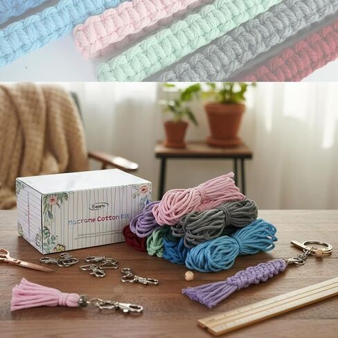 مجموعات شماعات نبات مكرامية للمبتدئين البالغين DIY مع حلقة خشبية من الخرز الخشبي للحرف اليدوية 109 ياردة سوداء 3 مم مجموعة بداية Hilos Macrame لتعليق جدار Macrame، تعليق نبات Macrame in Kuwait