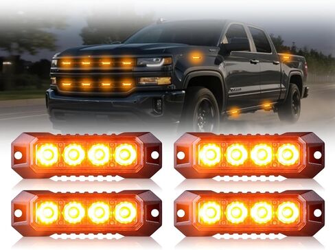 4-LED White Strobe Lights for Trucks, Emergency Strobe Lights, Surface Mount Grille Flash side marker Strobe Lights Mini Strobe Lights for Truck Trailer Vehicles Golf Cart RV 12-24V, 4PCS in Kuwait