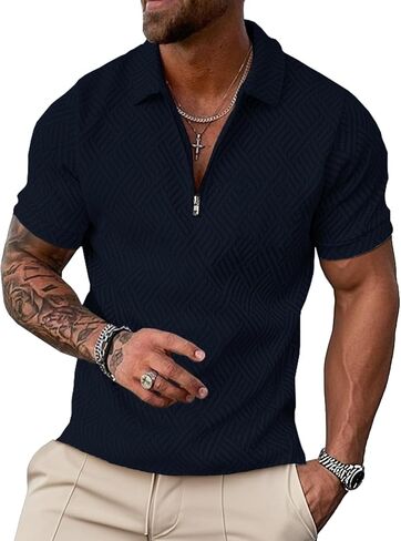 Uoua Men Zipper Polo قمصان قصيرة الأكمام من البلوزات in Saudi Arabia