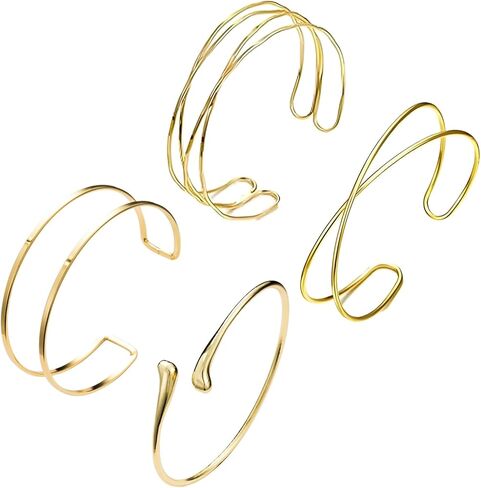 2Pcs Gold Arm Cuff Jewelry for Women Upper Arm Bracelet Bangle Open Adjustable Cuff Bracelet Minimalist Armband Stackable Jewelry for Summer Beach in Saudi Arabia