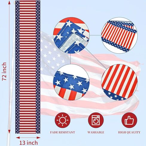 American Flag Stripe and Star Table Runner 72 x 13 Inch, Patriotic Red White Blue Table Runner for Memorial Day, 4th of July, and Veteran's Day, Perfect for Home, Party, Kitchen, Dining Decorations in Kuwait