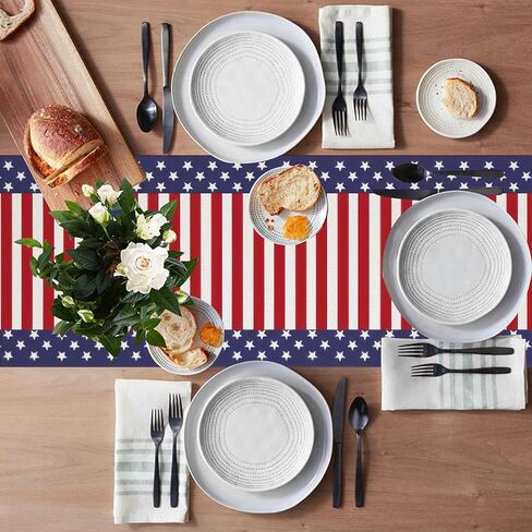 American Flag Stripe and Star Table Runner 72 x 13 Inch, Patriotic Red White Blue Table Runner for Memorial Day, 4th of July, and Veteran's Day, Perfect for Home, Party, Kitchen, Dining Decorations in Kuwait