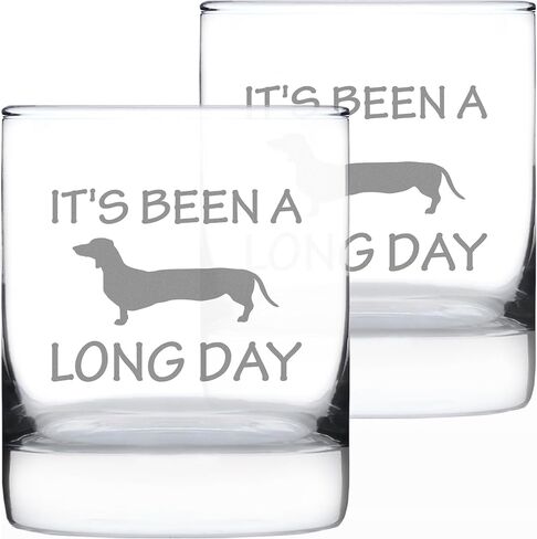 Long Day - Funny Dachshund Whiskey Rocks Glass Gifts for Men & Women - Fun Whisky Drinking Tumbler Décor in Kuwait