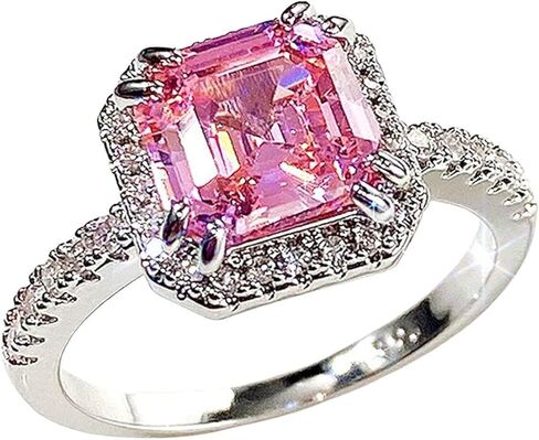 925 sterling Silver Princess Cut Cut Timed Pink Topaz Halo Promise for Women in Kuwait