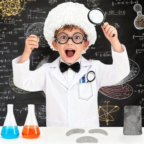 LMYOVE Kids Mad Scientist Costume 100th Day of School Crazy Lab Outfit Old Man 8Pcs in Halloween Dress up in Saudi Arabia