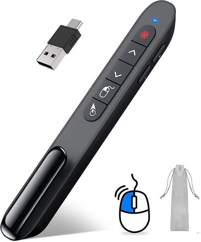 DINOSTRIKE مقدم لاسلكي عن بعد مع التحكم في الماوس الهوائي، جهاز عرض تقديمي USB قابل لإعادة الشحن ومؤشر PPT RF 2.4GZ PowerPoint Clicker Slide Advancer للكمبيوتر المحمول Mac in Kuwait