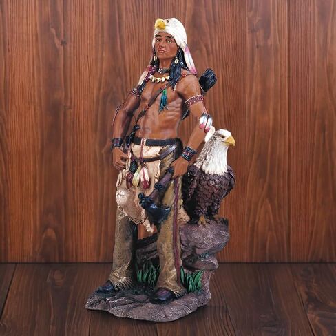 ICE ARMOR 11" H Indian Warrior with Eagle Statue Native American Decoration Figurine Office Desk/Home/Living Room/Table Decor, Perfect House Warming Gifts for New Home in Kuwait