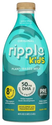 Ripple Kids Unsweetened Non-Dairy Milk | 8g Protein Per Serving | Pediatrician Approved | Non GMO, Lactose Free, Nut Free, Soy Free, Gluten Free | 48 oz Recyclable Bottle in Saudi Arabia