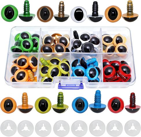 ARTCXC 64Pcs 15mm 8Colors Flat Pupils Plastic Safety Eyes Craft Eyes with Washers for Doll, Puppet, Plush Animal DIY Making in Kuwait