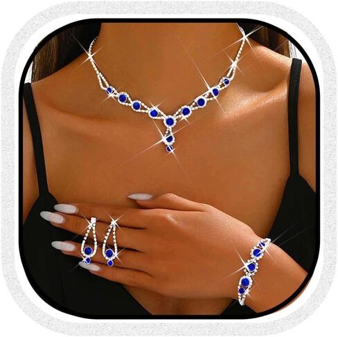 JEWEKY Blue Jewelry Sets Rhinestone Bridal Wedding Necklace Set for Women in Kuwait