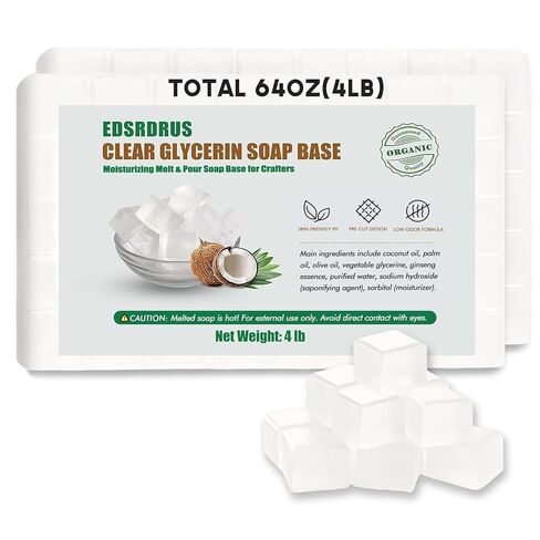 4LB Unscented Glycerin Soap Base DIY Handmade Soap Moisturizing Melt and Pour Soap Base for Crafting, Vegetable Glycerin & Coconut Oil, Easy to Cut (Clear, 4LB) in Kuwait