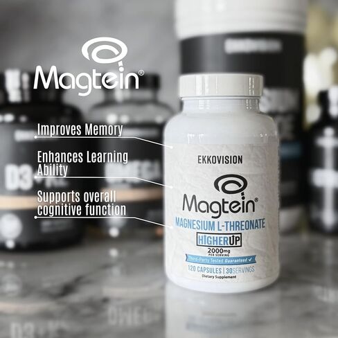 x Higher Up Magtein Magnesium L-Threonate, Memory & Cognitive Function Support, Magnesium Supplement with Essential Minerals for Men & Women, 2000 MG Per SVG, 120 Easy-to-Swallow Capsules in Kuwait