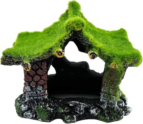 Aquarium Decoration House Resin Hollow Hideout House, Betta Fish Hide Accessories Cave Ornament Tank Small Fish Hideaway with Moss in Kuwait